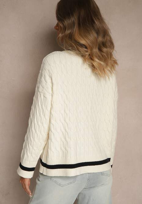 Jasnobeżowy Sweter w Stylu Preppy z Dodatkiem Kaszmiru i Warkoczowym Splotem Belmire