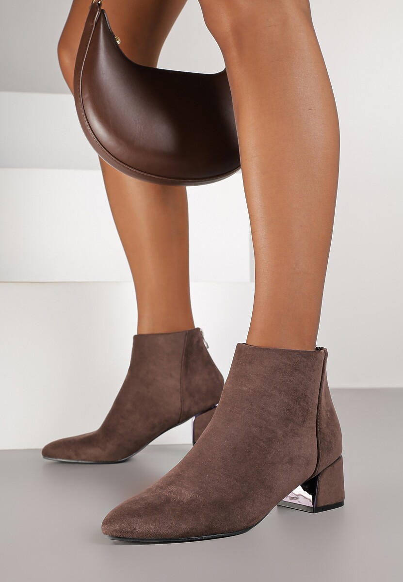 Brązowe Botki Vices na Słupku o Geometrycznym Kształcie Ferrriva