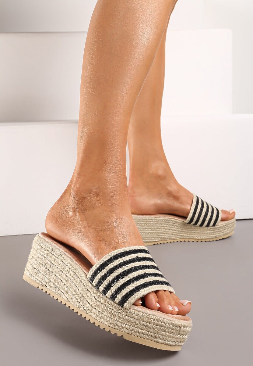 Różowo-Beżowe Klapki z Wyściółką z Ekozamszu na Koturnie Ozdobionym Plecionką  Fitesa