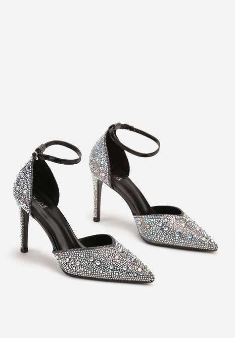 Czarne Błyszczące Szpilki Wysadzane Cyrkoniami Berivena