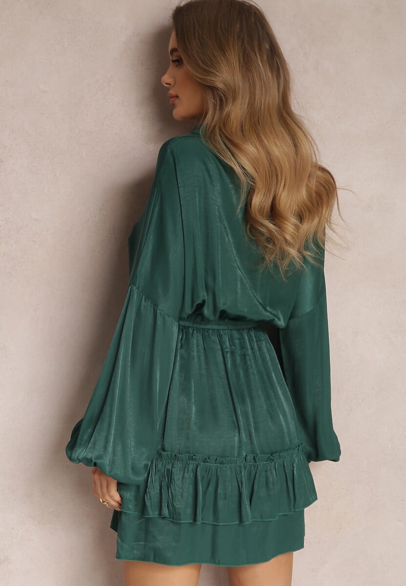 Ciemnozielona Sukienka z Falbankami Hile