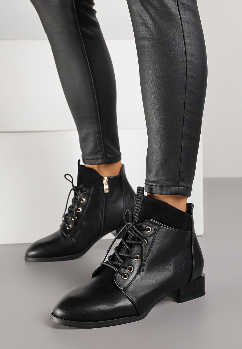 Czarne Botki Trzewiki Vices Ozdobione Przeszyciami Vamine
