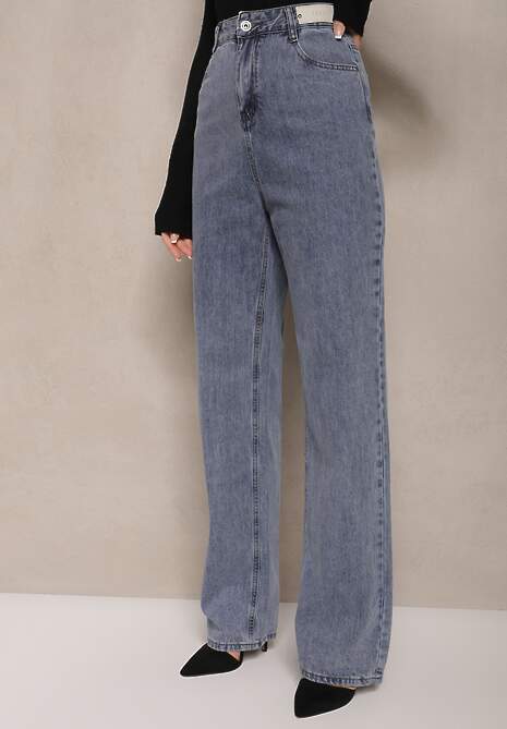 Niebieskie Szerokie Jeansy High Waist Onte