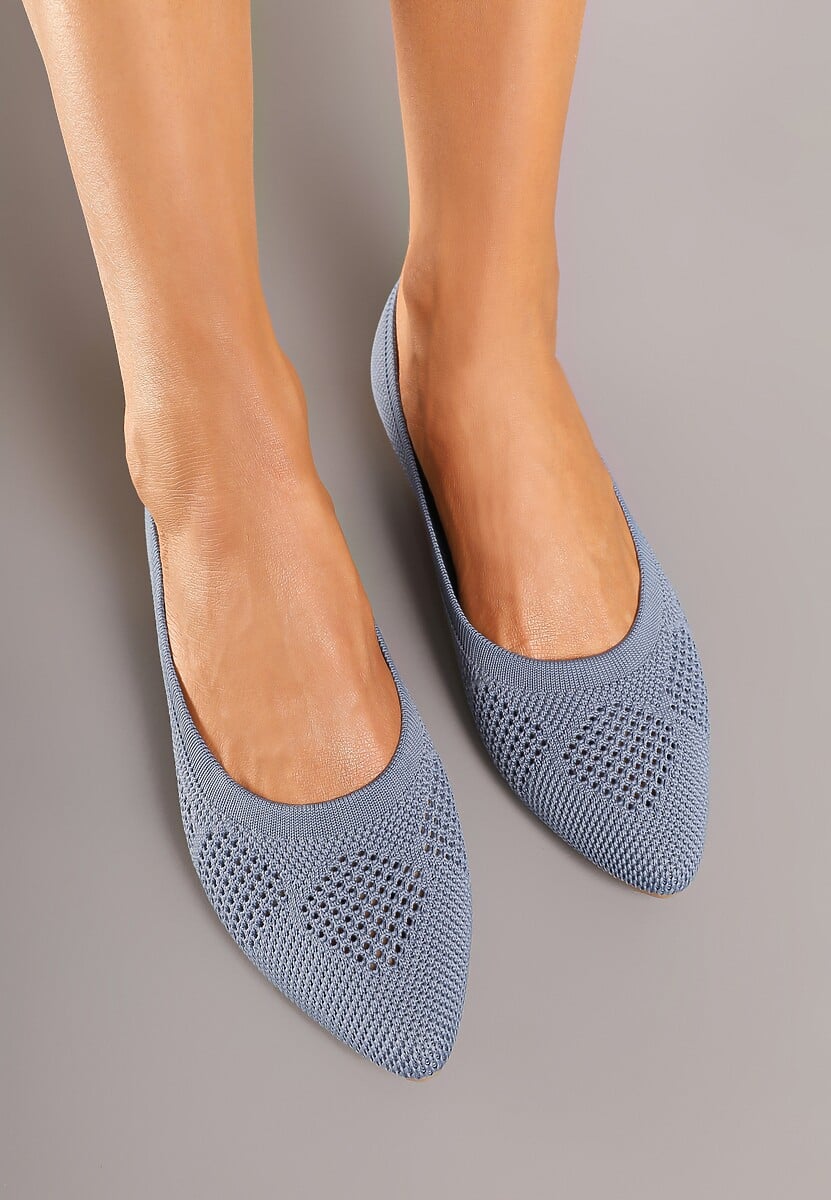 Srebrne Balerinki z Noskiem Typu Migdałek Zdobione Perforacją Natiela