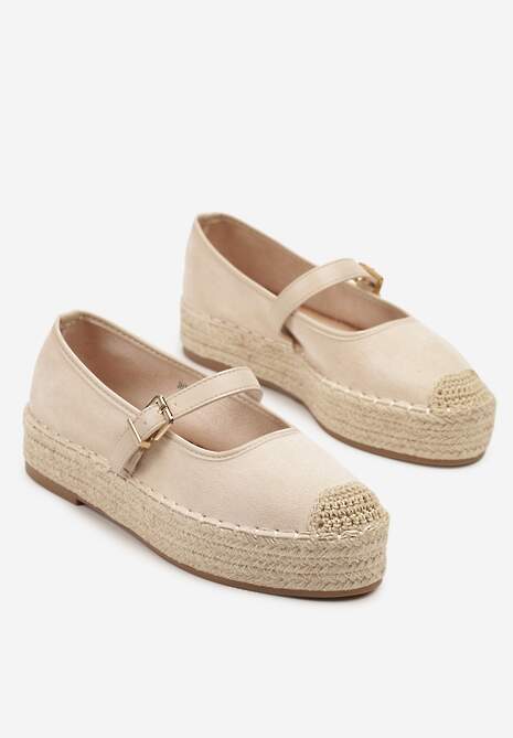 Beżowe Espadryle z Plecionką i Paskiem Fevolise