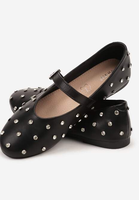 Czarne Balerinki Vices w Stylu Mary Jane z Ćwiekami i Skórzaną Wkładką Riladora