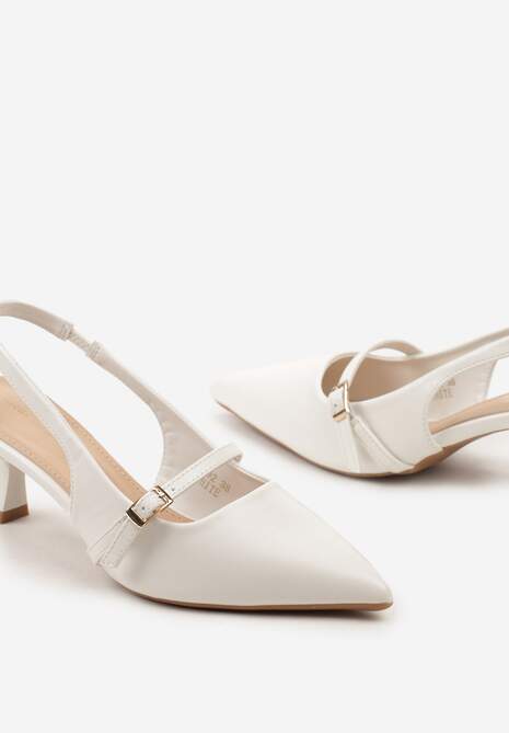 Białe Sandały z Odkrytą Piętą na Obcasie Kaczuszka Zapinane na Sprzączkę Alluana