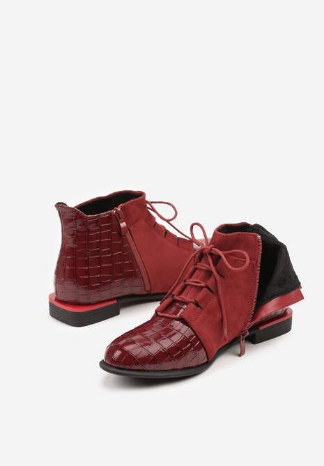 Bordowe Botki Lakierowane Vices Ozdobione Tłoczeniem Uzvila