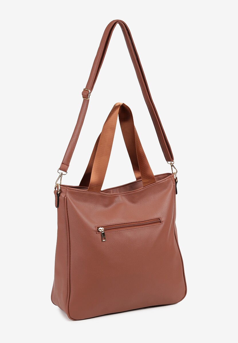 Brązowa Duża Torebka Pikowana Ozdobiona Aplikacją z Regulowanym Paskiem Reriora