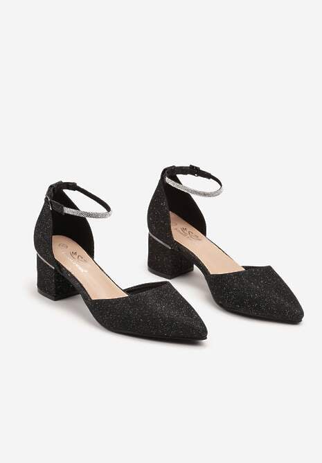 Czarne Eleganckie Czółenka Ozdobione Cyrkoniami i Brokatem Navilinne