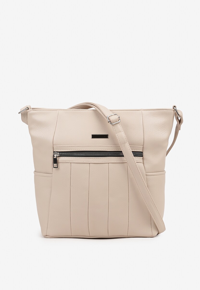 Beżowa Torebka na Ramię z Ozdobnym Tłoczeniem Nanelven