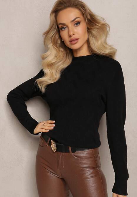 Czarny Sweter Klasyczny z Miękkiej Dzianiny Afonna