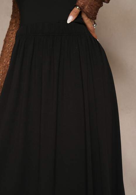 Czarna Rozkloszowana Spódnica z Bawełny Tussala