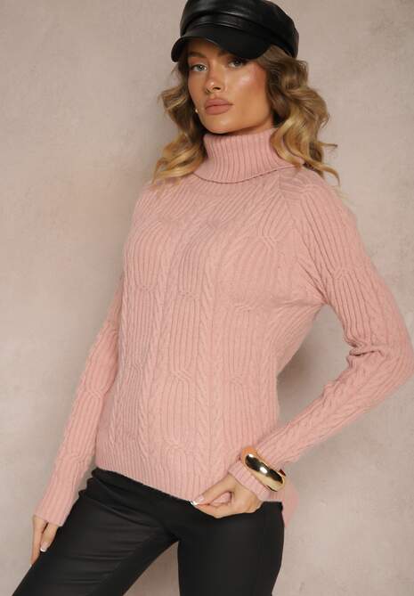 Różowy Casualowy Golf z Wiskozą i Ozdobnym Splotem Aledi