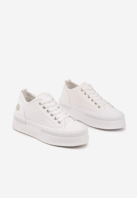 Białe Trampki na Platformie z Metaliczną Ozdobą Afleeria