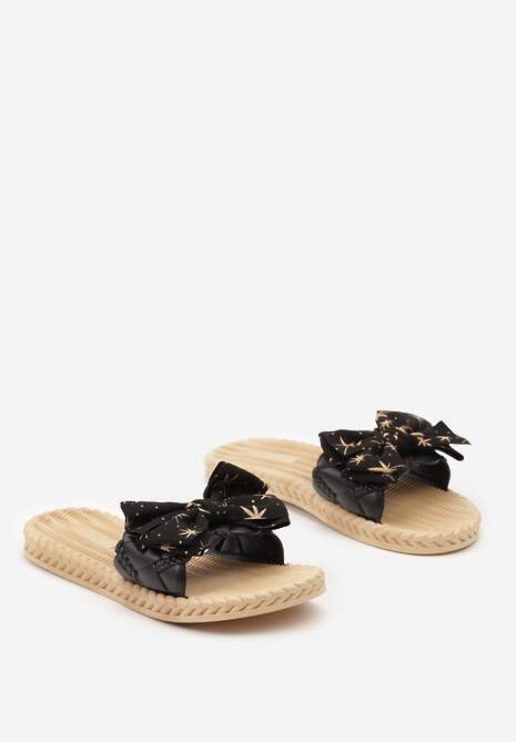 Czarne Klapki Boho z Kokardką Vosilara
