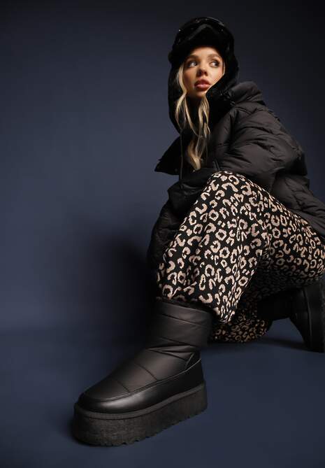 Czarne Śniegowce Vices na Platformie Ozdobione Pikowaniem Inathoria