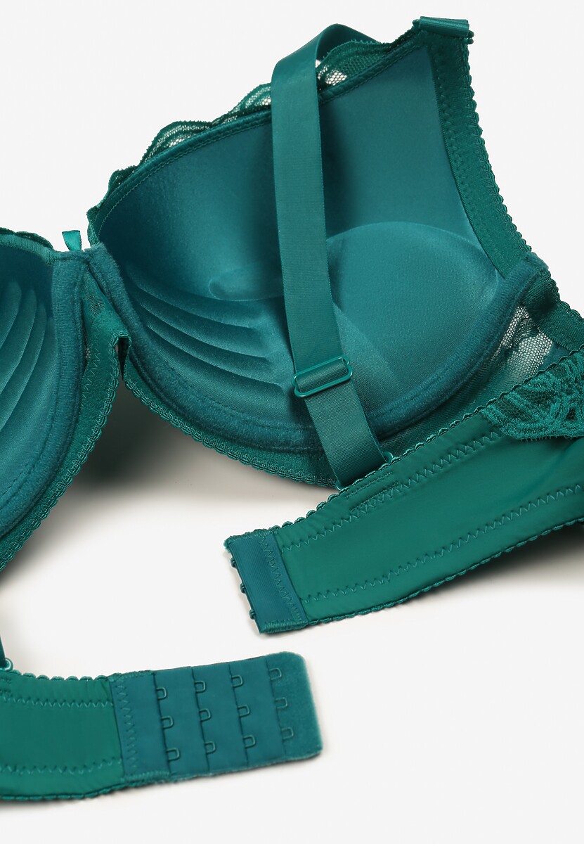 Zielony Koronkowy Biustonosz Typu  Push Up z Metaliczną Ozdobą Nelisea