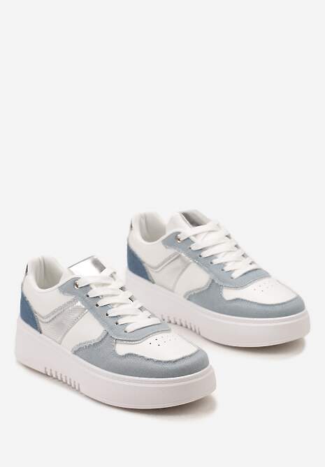 Biało-Niebieskie Sneakersy na Platformie z Brokatowymi Akcentami Sellona