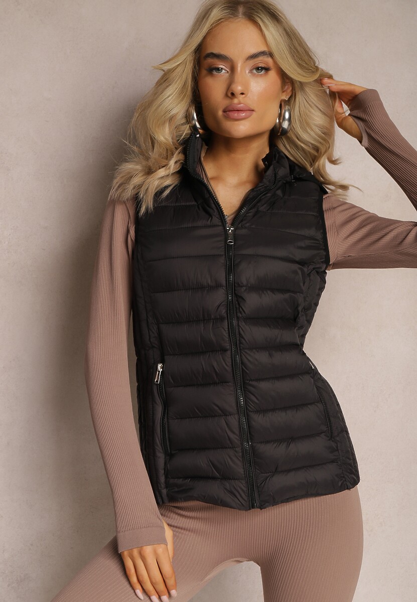 Czarna Kamizelka Pikowana z Kapturem Dominica