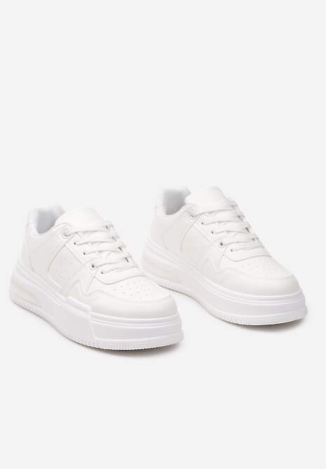 Białe Sportowe Sneakersy na Grubej Podeszwie z Wiązaniem Mintellia
