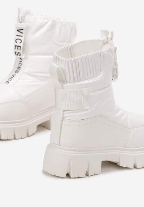 Białe Śniegowce z Pikowaną Cholewką i Suwakiem Desmoria