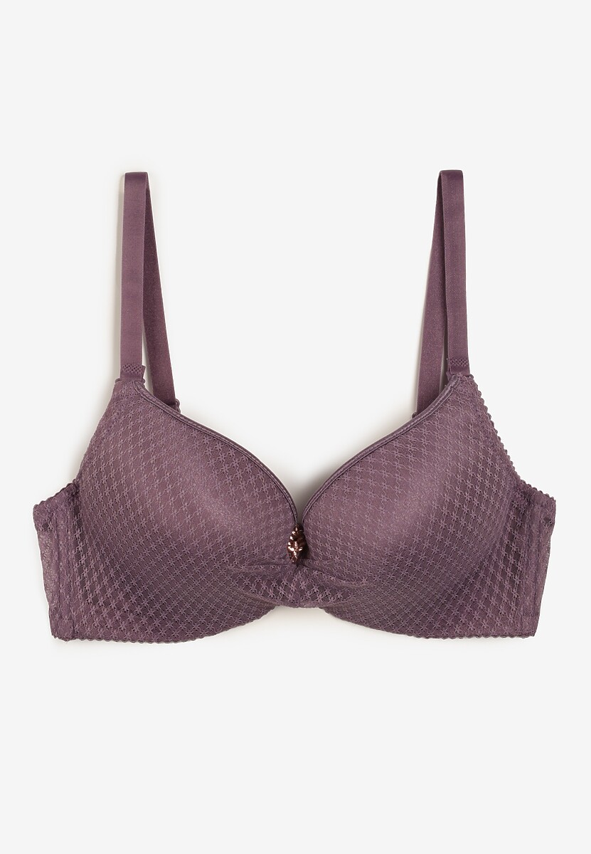 Fioletowy Push-Up Biustonosz Koronkowy na Regulowanych Ramiączkach Lunetia