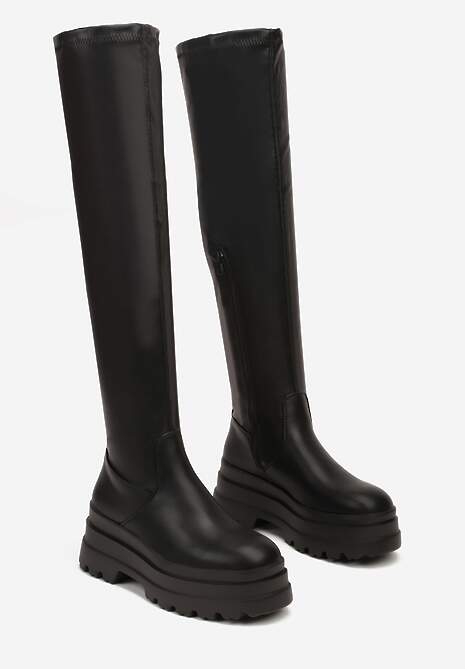 Czarne Wysokie Kozaki Vices w Stylu Chunky z Dopasowaną Cholewką Ceterie