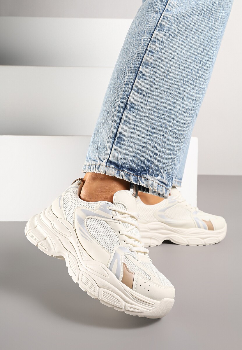 Beżowe Sneakersy Vices na Platformie Ozdobione Tłoczeniem Natiselle