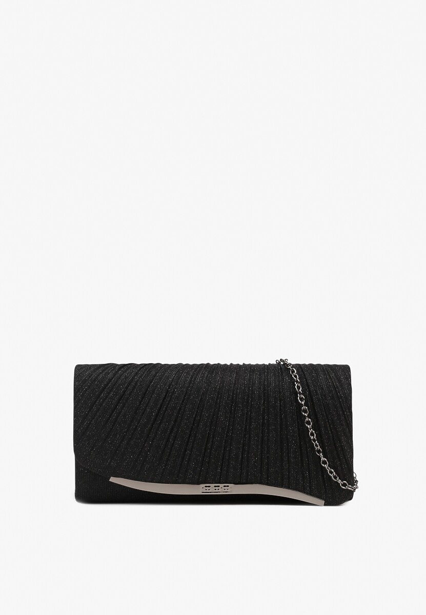 Czarna Torebka Kopertówka z Łańcuszkiem Aplikacją i Metalicznymi Przeszyciami Fonitie