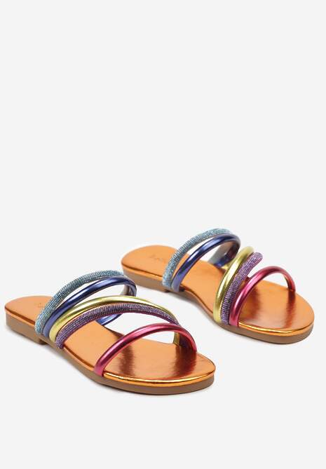 Różowo-Niebieskie Płaskie Klapki z Wypukłymi Paseczkami Ozdobionymi Cyrkoniami Setsa