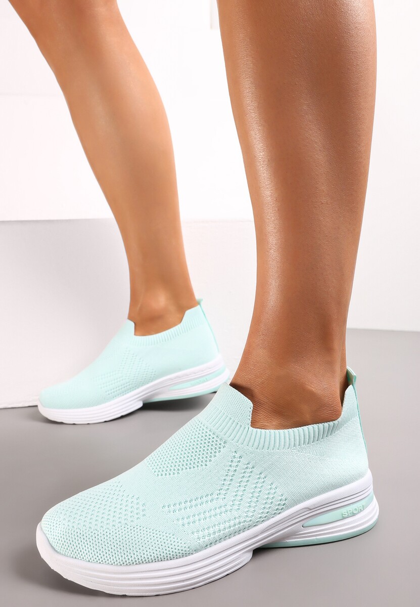 Zielone Wsuwane Buty Sportowe na Płaskiej Podeszwie Sheina