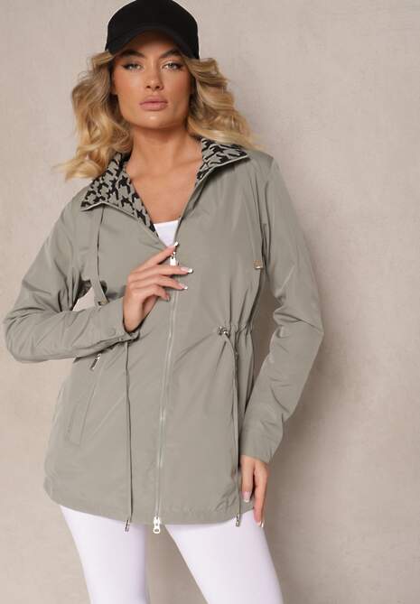 Ciemnozielona Kurtka w Stylu Parki ze Ściągaczem w Talii Arivienne