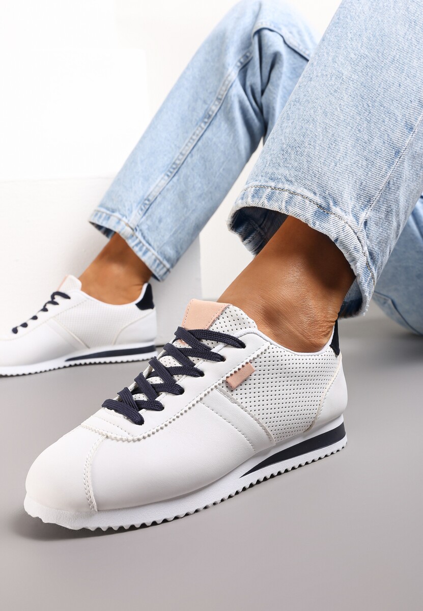 Biało Czerwone Sneakersy z Przeszyciami Phyrise