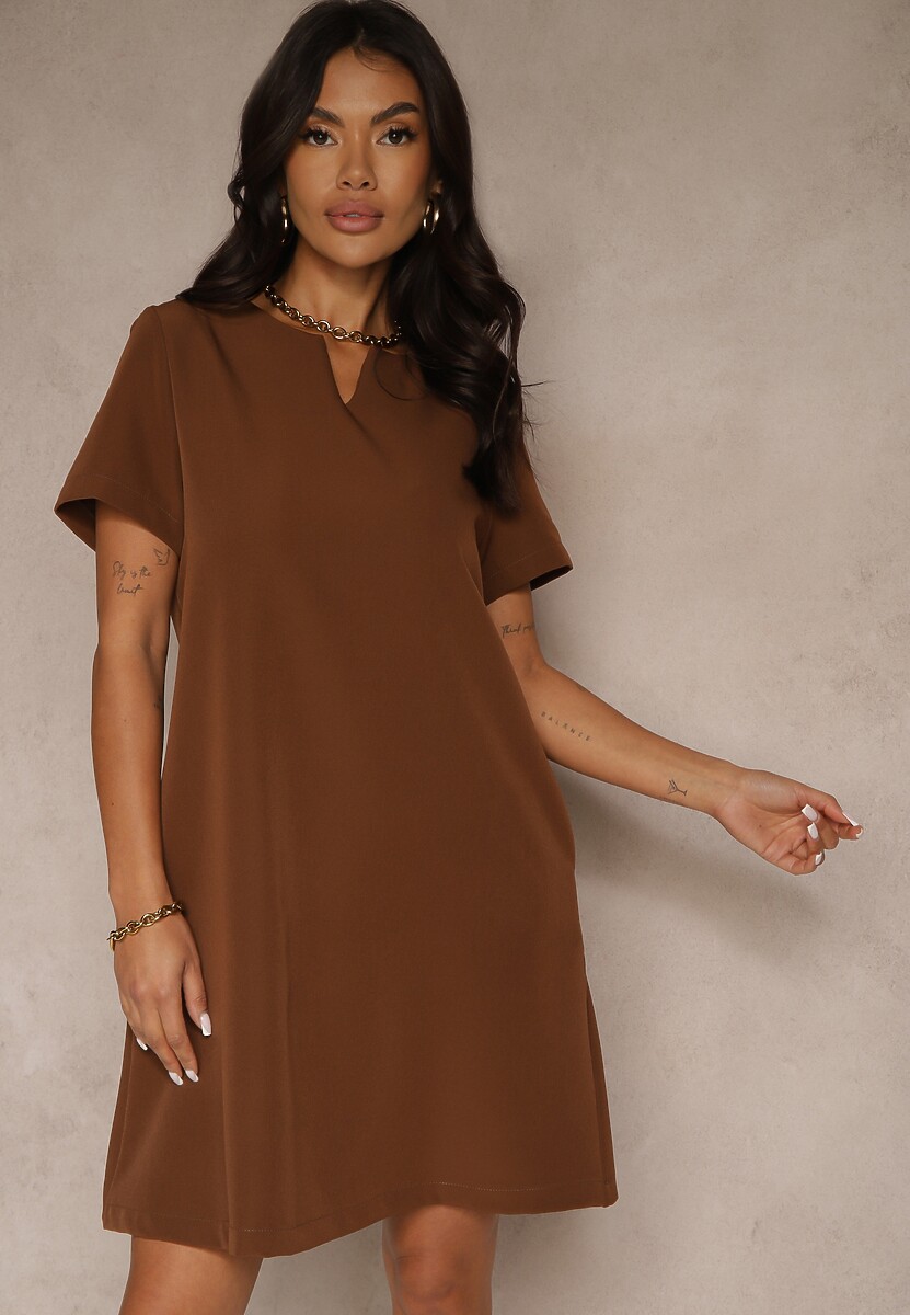 Czarna Trapezowa Sukienka Mini z Krótkim Rękawem i Kieszeniami Vrea