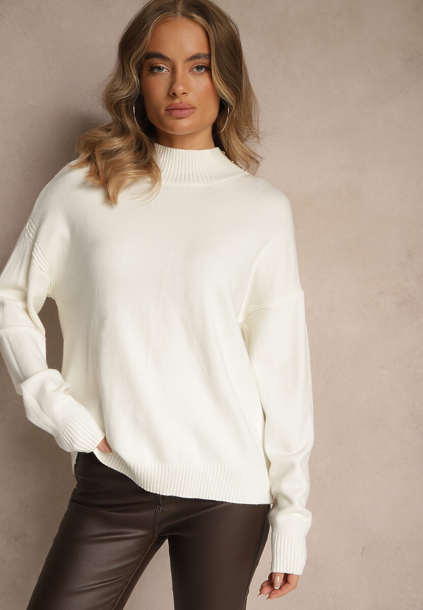 Ciemnobeżowy Gładki Golf Zdobiony Guzikami przy Dekolcie Rallessa