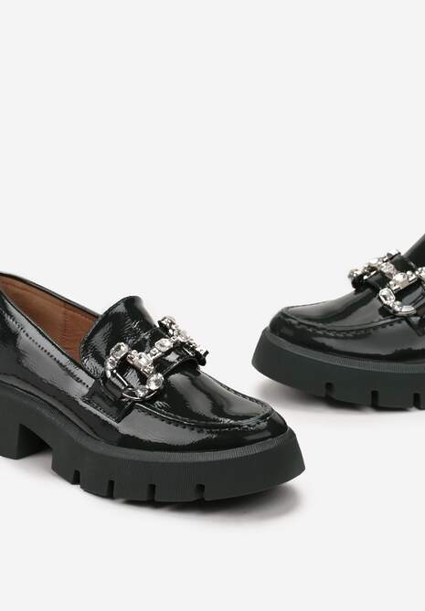 Zielone Mokasyny z Klamerką w Cyrkonie na Platformie Tawn