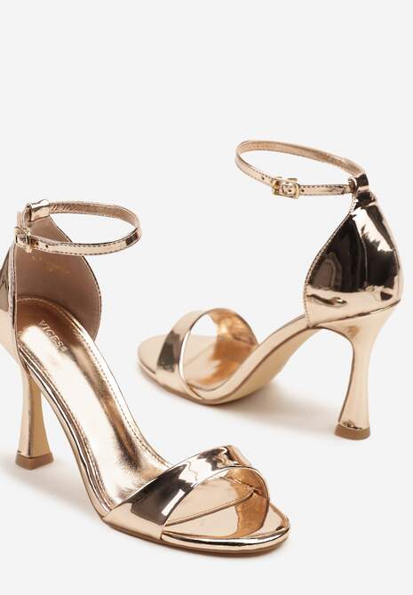 Szampańskie Sandały na Szpilce Vices z Wkładką ze Skóry Naturalnej Lumarete
