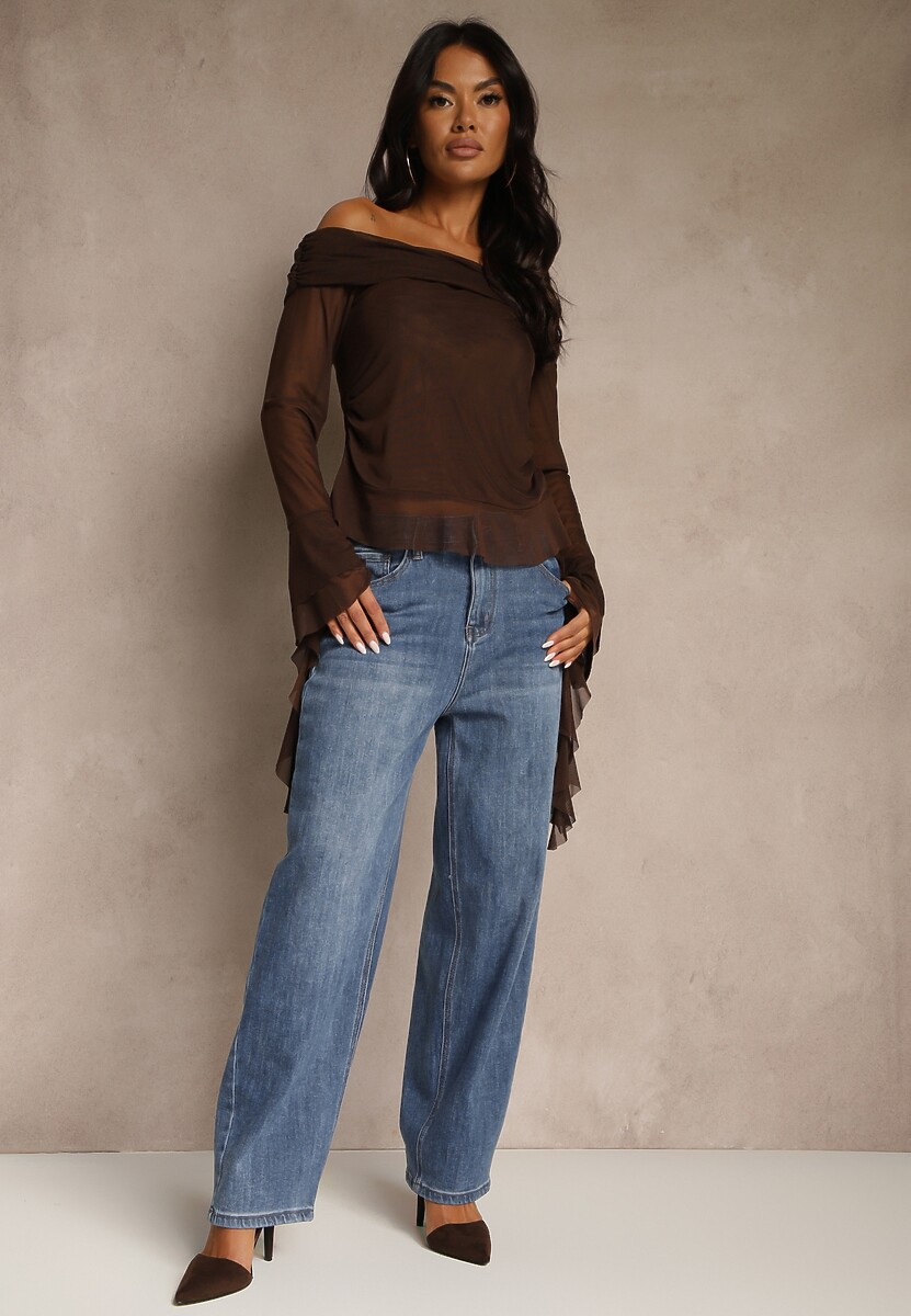 Niebieskie Jeansy o Kroju Balloon High Waist Analerie