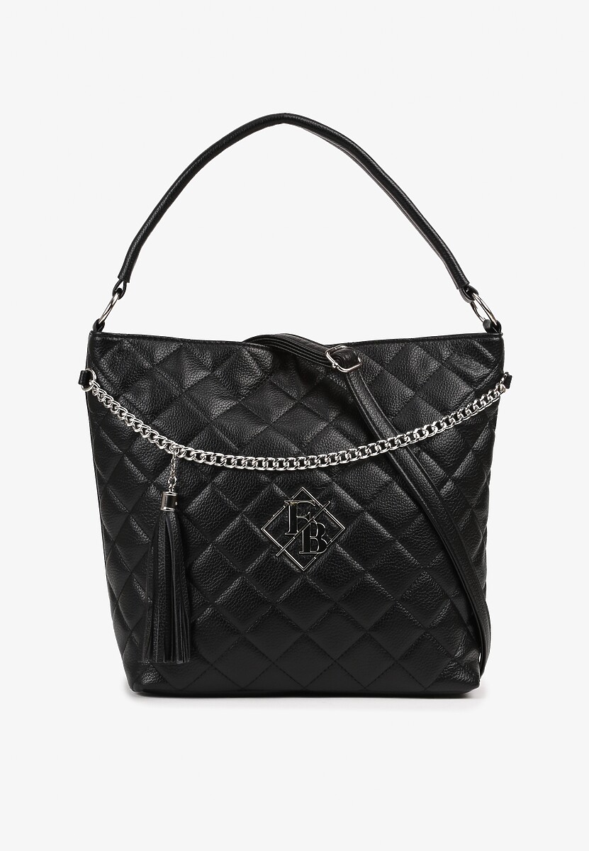 Czarna Torebka Shopperka z Pikowaniem i Paskiem Lanarista