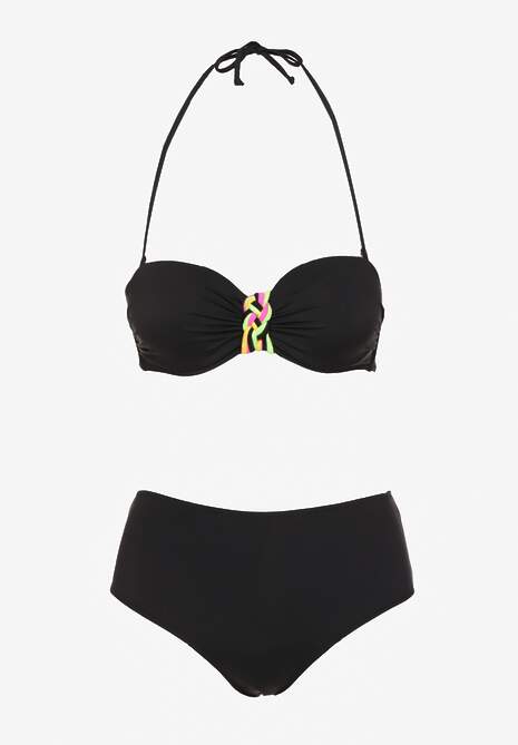 Czarne Bikini Majtki Figi i Biustonosz z Ozdobną Wstawką Natamara