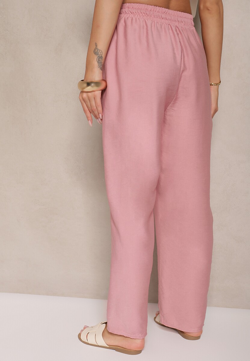 Różowe Spodnie z Bawełną Ozdobione Wiązaniem Voreia