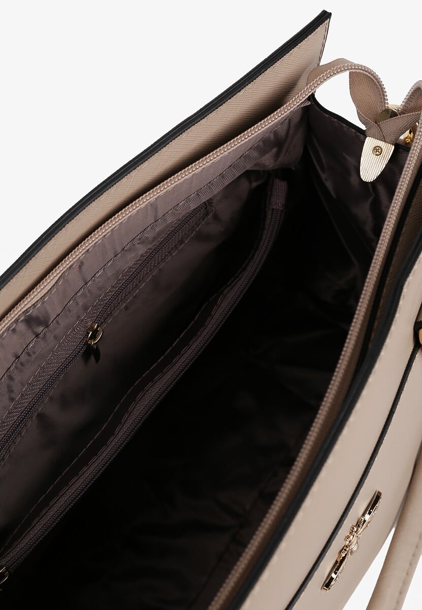 Ciemnobeżowa Torebka Trapezowa z Aplikacją w Kształcie Owada Moonbelle