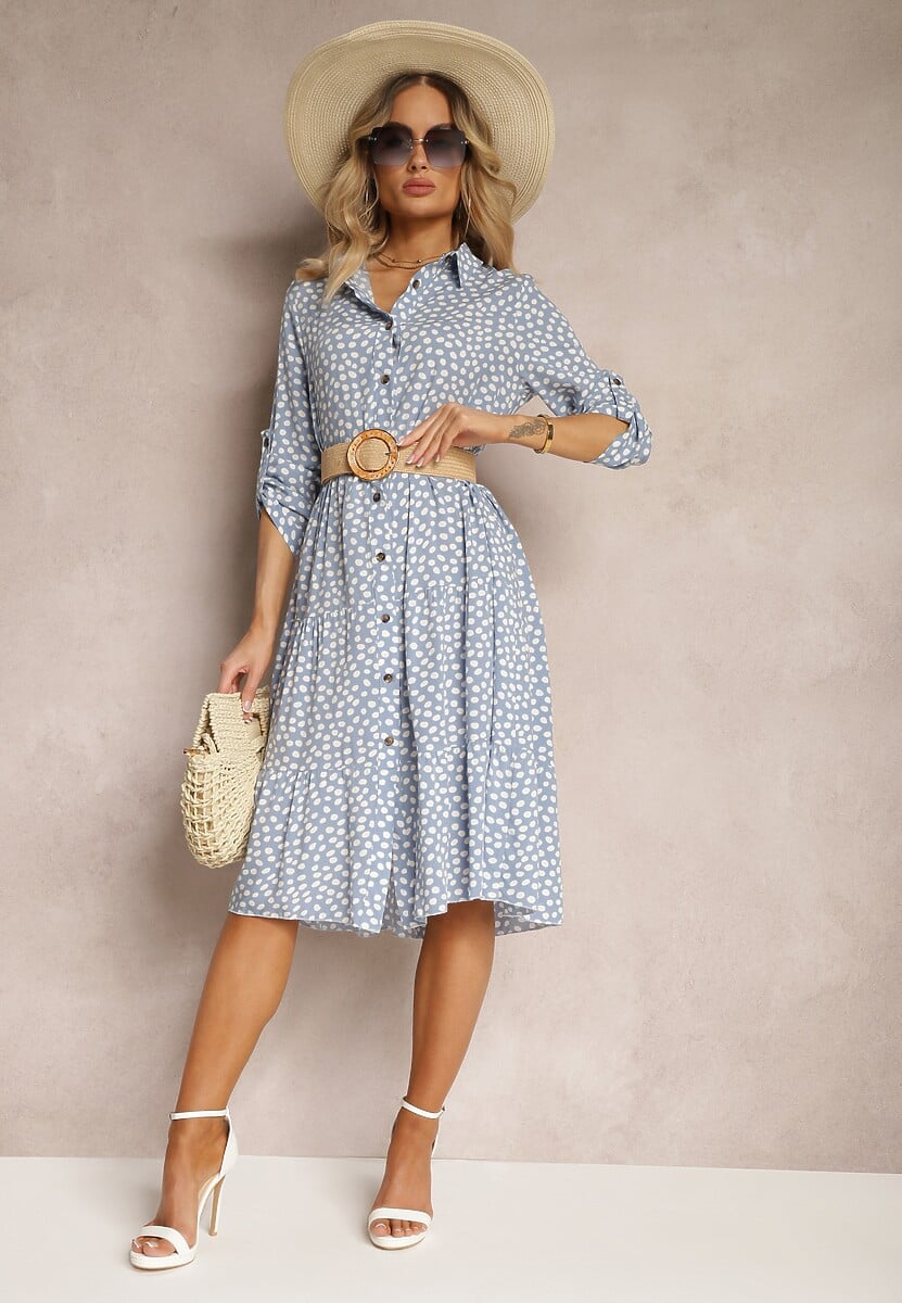 Czarno-Biała Bawełniana Sukienka Koszulowa w Kropki Wexnella