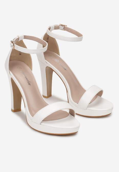 Białe Sandały na Słupku z Paskiem ze Sprzączką Sultana