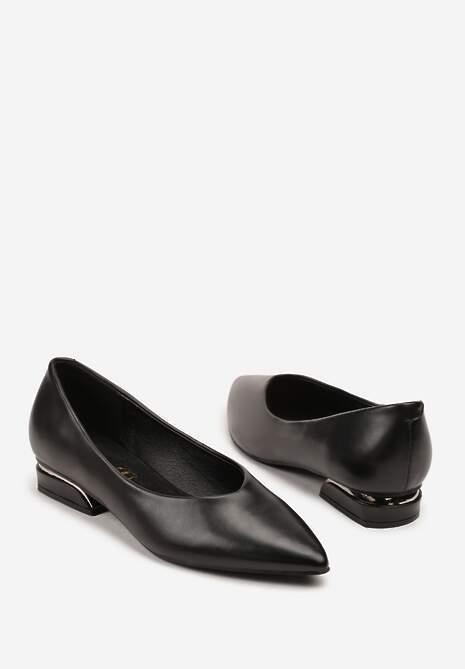 Czarne Czółenka Vices ze Skórzaną Wkładką na Niskim Obcasie ze Zdobieniem Dakene