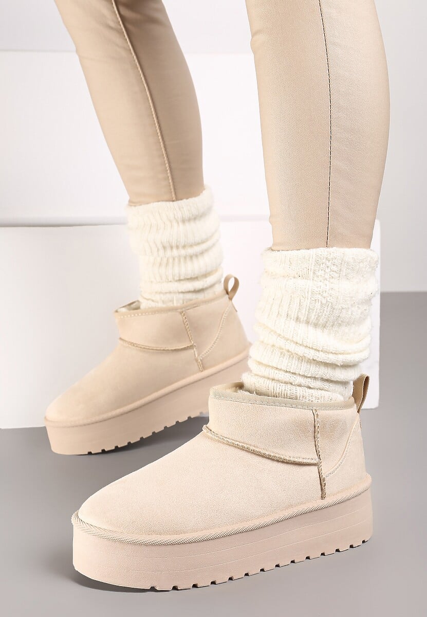 Beżowe Wsuwane Śniegowce na Gładkiej Platformie Merileeanne