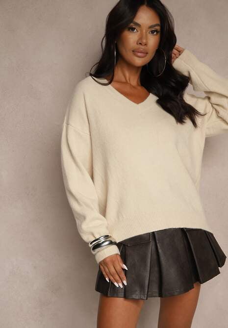 Jasnobeżowy Sweter z Wiskozy Oversize Conime