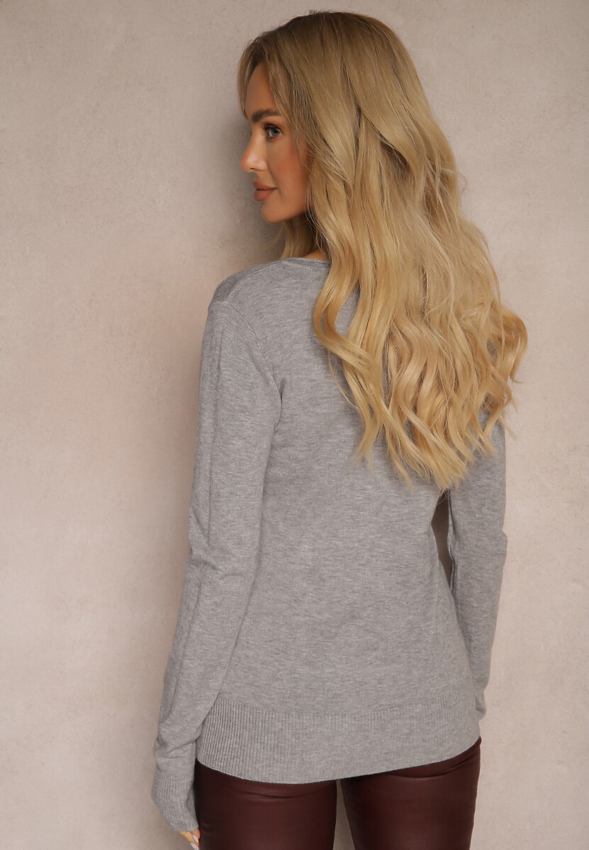 Szary Sweter z Dodatkiem Kaszmiru o Klasycznym Kroju Taianne