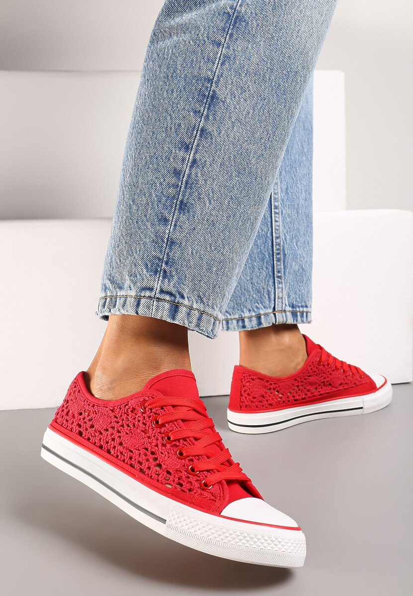 Czerwone Trampki z Krótką Ażurową Cholewką Paerina